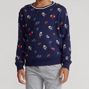Polo Ralph Lauren‎ Boy's Bear Football Crewneck Sweatshirt Blue Size M 10-12